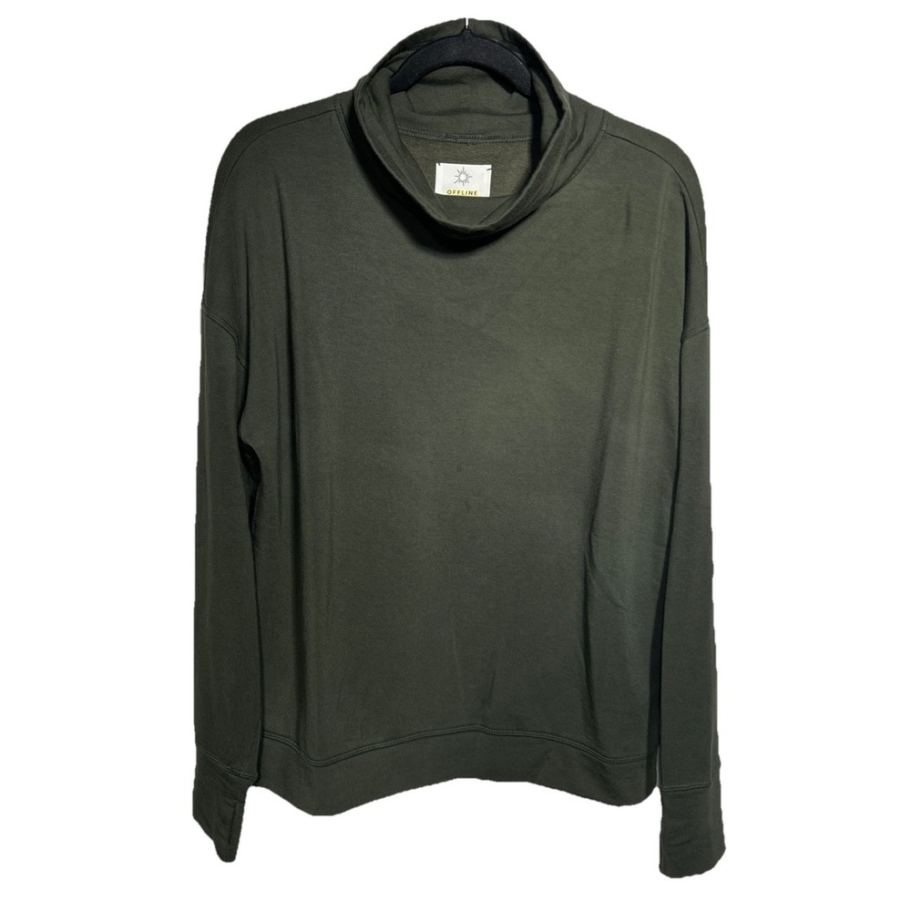 Offline by Aerie Oversized Cowl Neck Sweatshirt Olive Green Women's Size Medium
